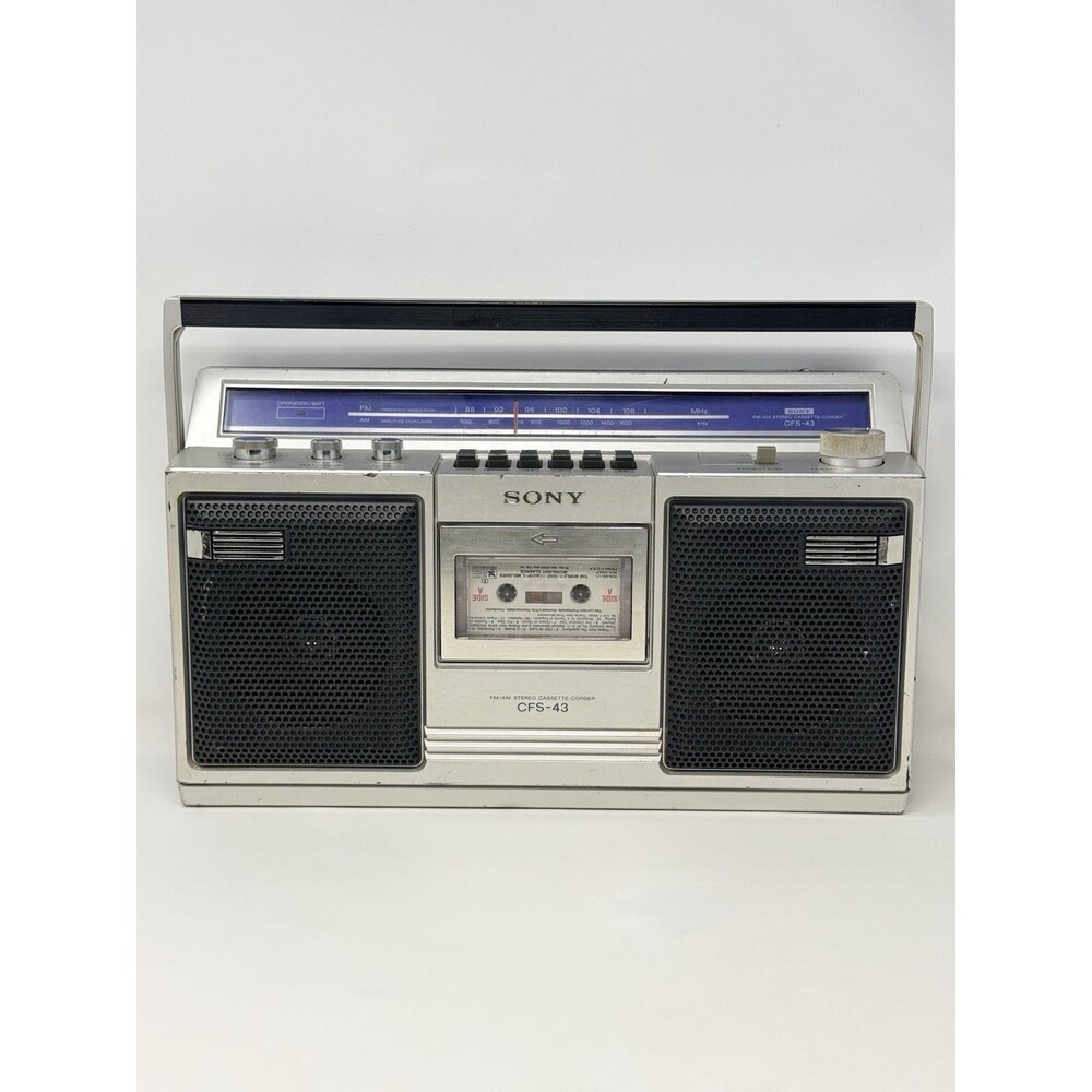 Sony CFS-43 Boombox AM FM Cassette Player Tested No Battery Cover